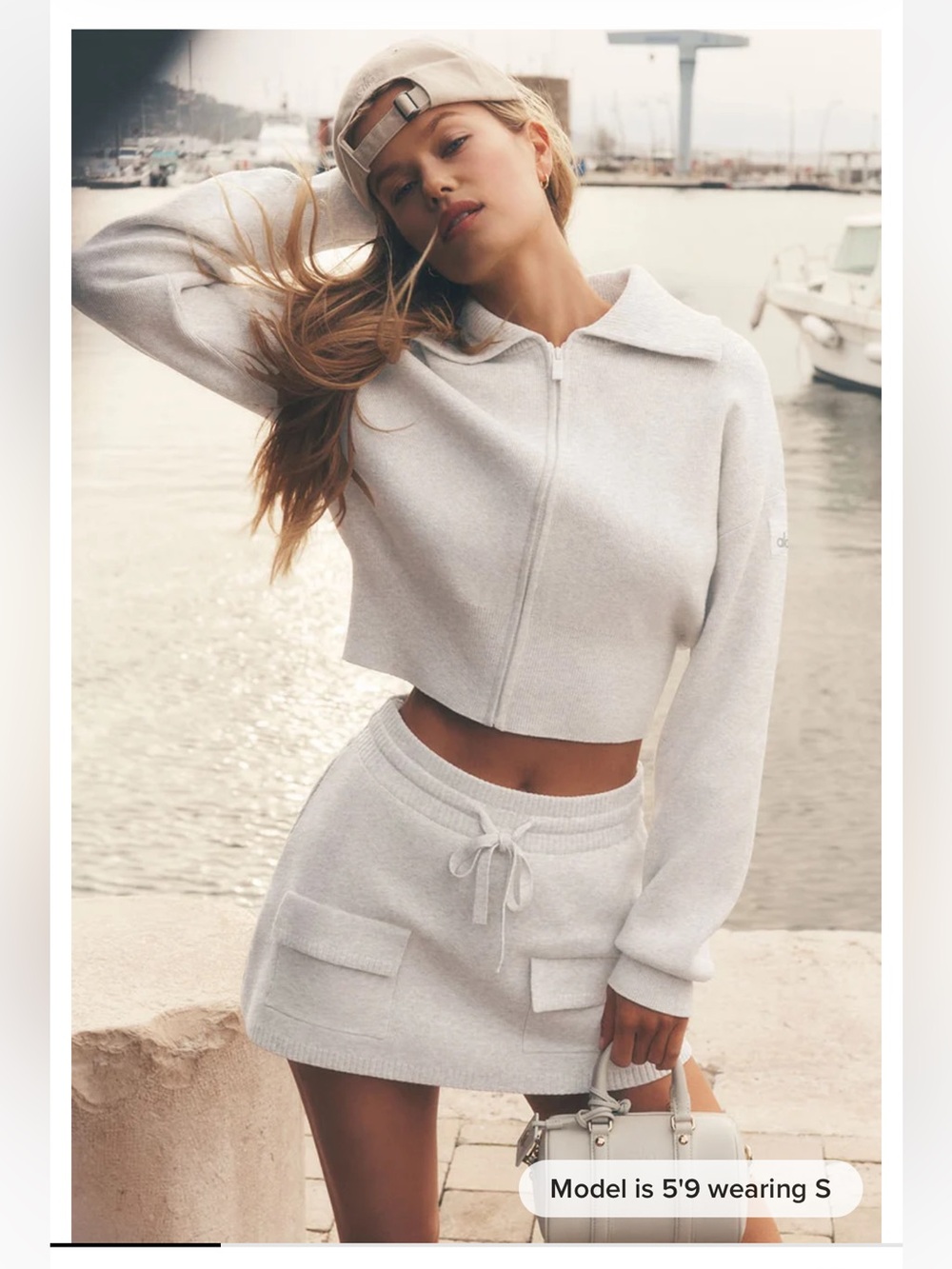 ALO Yoga Cream Knit Mini Skirt with Front Pockets